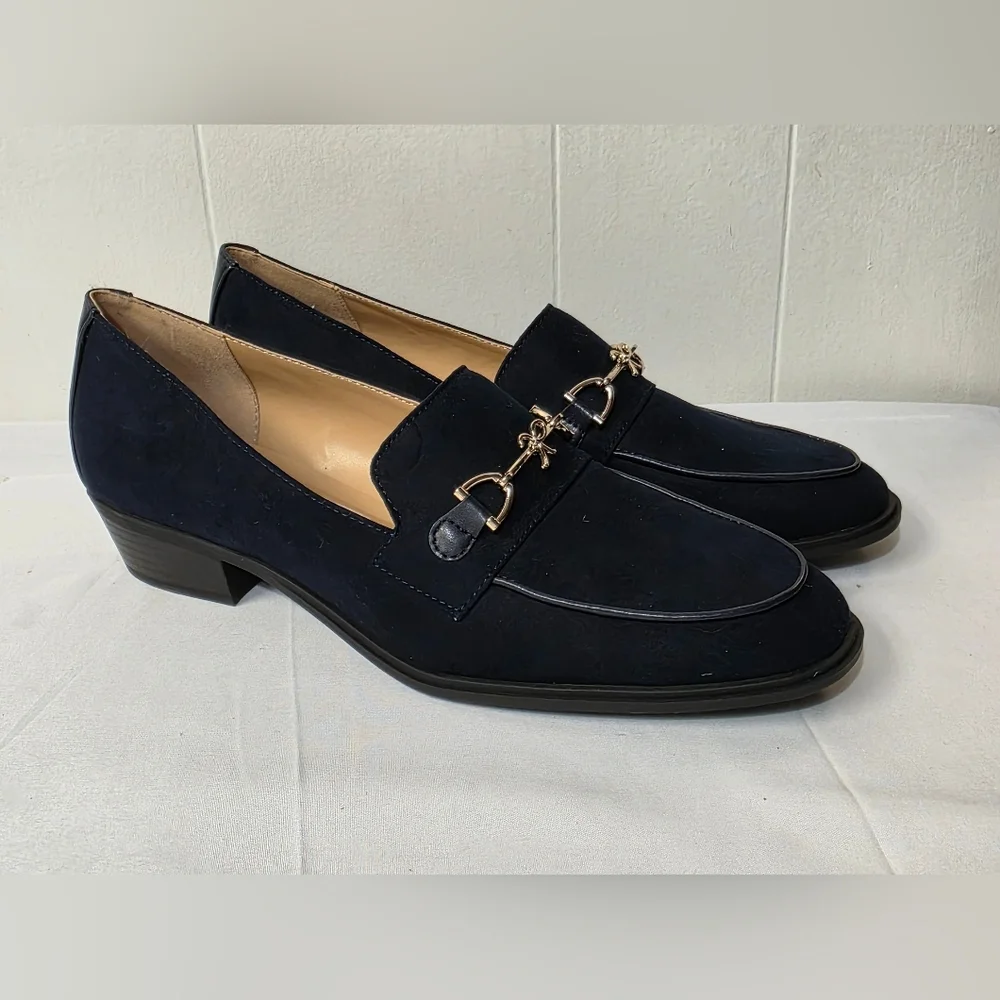 Bandolino Navy Rummie Bit Block Heel Loafers Womens Size 10